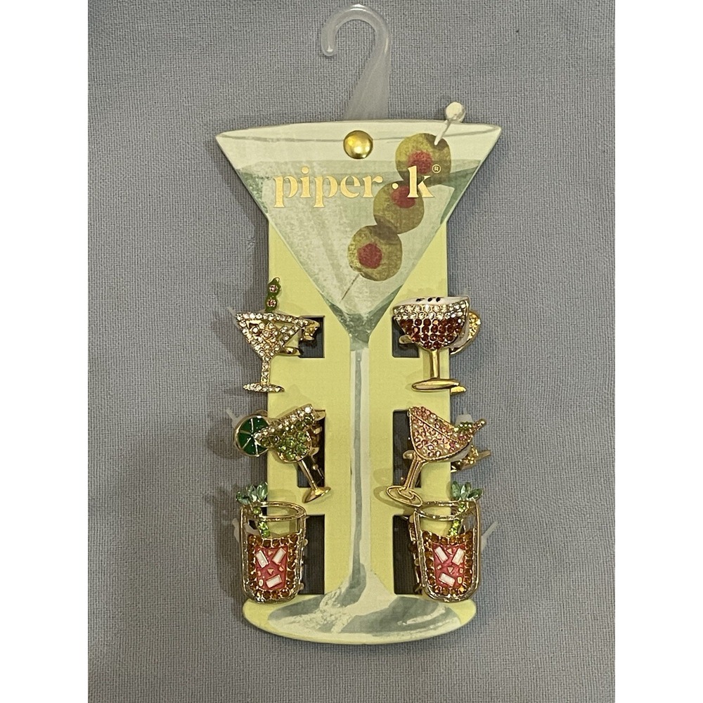NEW Piper K - Bartender Themed Claw Gold Hair Clips - Rhinestone Drinks